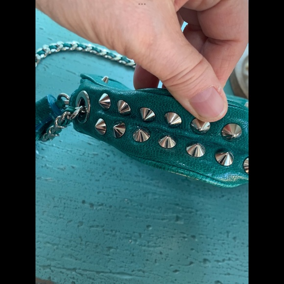 Rebecca Minkoff Spike Studded Peacock Mini Crossbody “Like New” - Picture 8 of 12